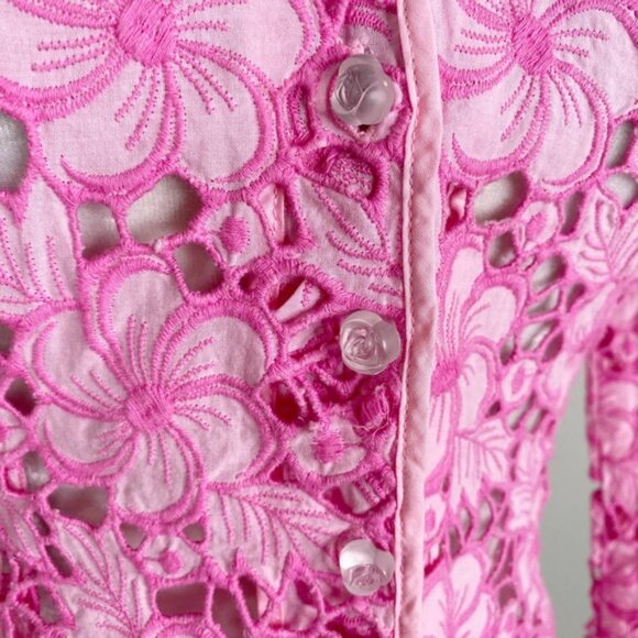 Lilly Pulitzer Blazer 6 Kentucky Eyelet Hibiscus rose buttons pretty cottagecore - Picture 3 of 9